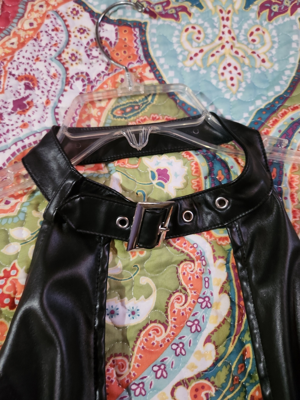 Nwot Black Faux Leather Mini Dress with Buckle Halter - Picture 8 of 9